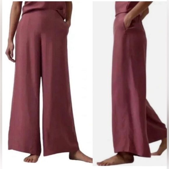 Athleta Calm Cool Pant Wide Leg Satin Tawny Rose Pink Lounge Athelisure Sleep - Picture 1 of 15